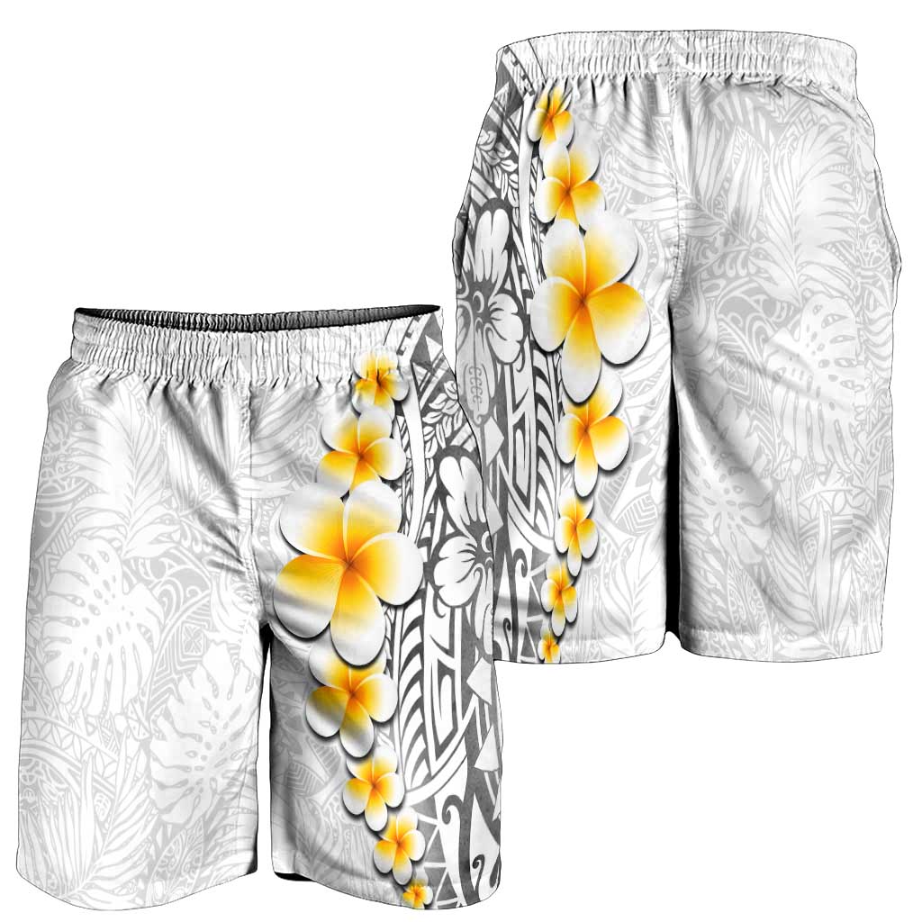 White Tropical Plumeria With Galaxy Polynesian Art Shorts for Men - Polynesian Pride