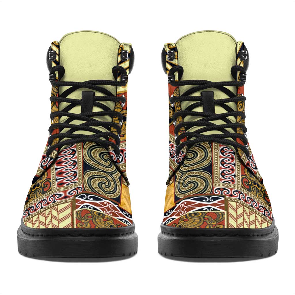 Yellow Aotearoa Kowhaiwhai Pattern All Season Boots NZ Maori Quilt Style - Polynesian Pride