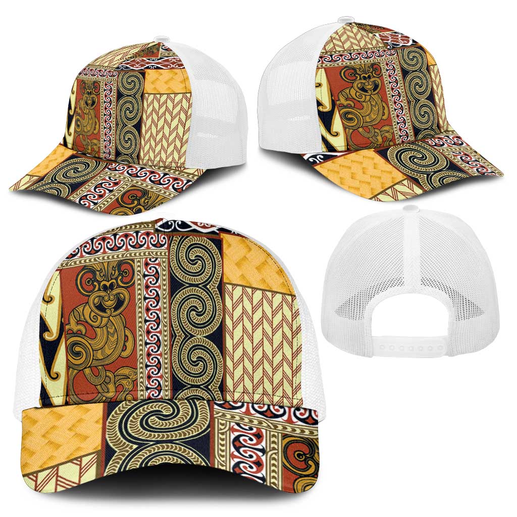 Yellow Aotearoa Kowhaiwhai Pattern Baseball Net Cap NZ Maori Quilt Style - Polynesian Pride