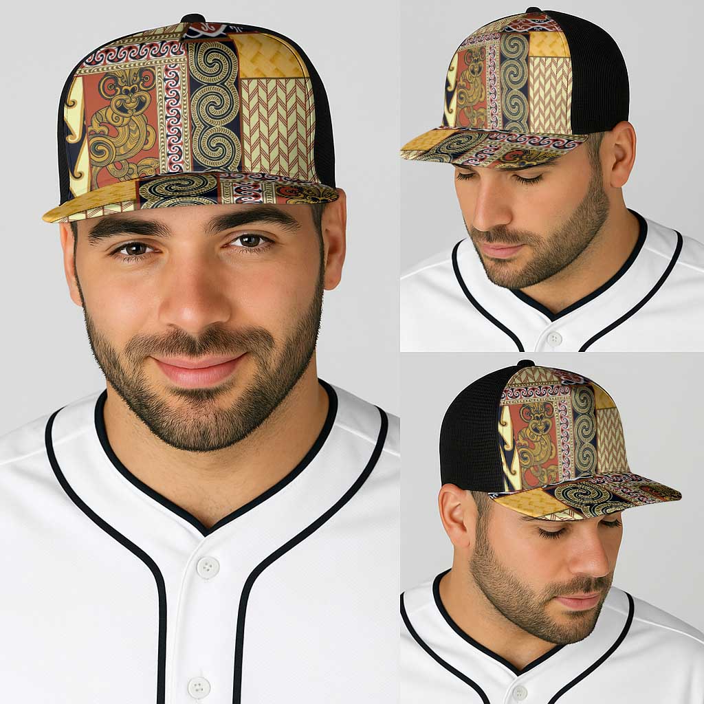Yellow Aotearoa Kowhaiwhai Pattern Baseball Net Cap NZ Maori Quilt Style - Polynesian Pride