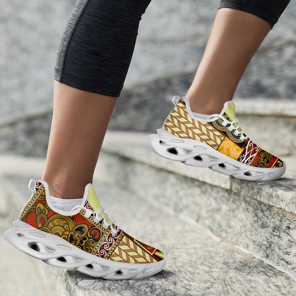Yellow Aotearoa Kowhaiwhai Pattern Clunky Sneakers NZ Maori Quilt Style - Polynesian Pride
