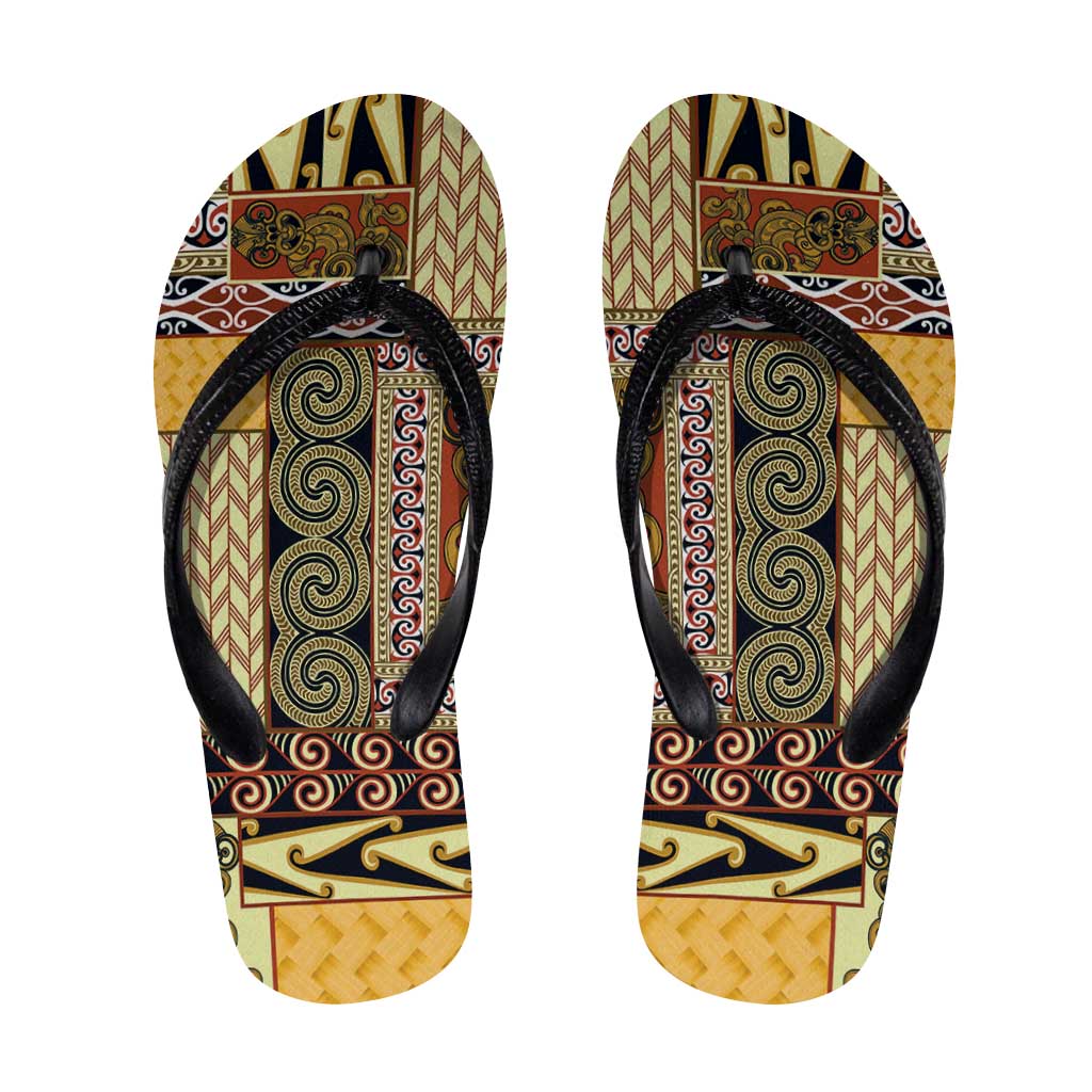 Yellow Aotearoa Kowhaiwhai Pattern Flip Flops NZ Maori Quilt Style - Polynesian Pride