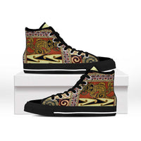 Yellow Aotearoa Kowhaiwhai Pattern High Top Shoes NZ Maori Quilt Style LT14 - Polynesian Pride