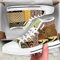 Yellow Aotearoa Kowhaiwhai Pattern High Top Shoes NZ Maori Quilt Style LT14 Yellow - Polynesian Pride