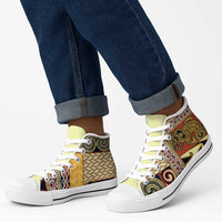 Yellow Aotearoa Kowhaiwhai Pattern High Top Shoes NZ Maori Quilt Style LT14 - Polynesian Pride