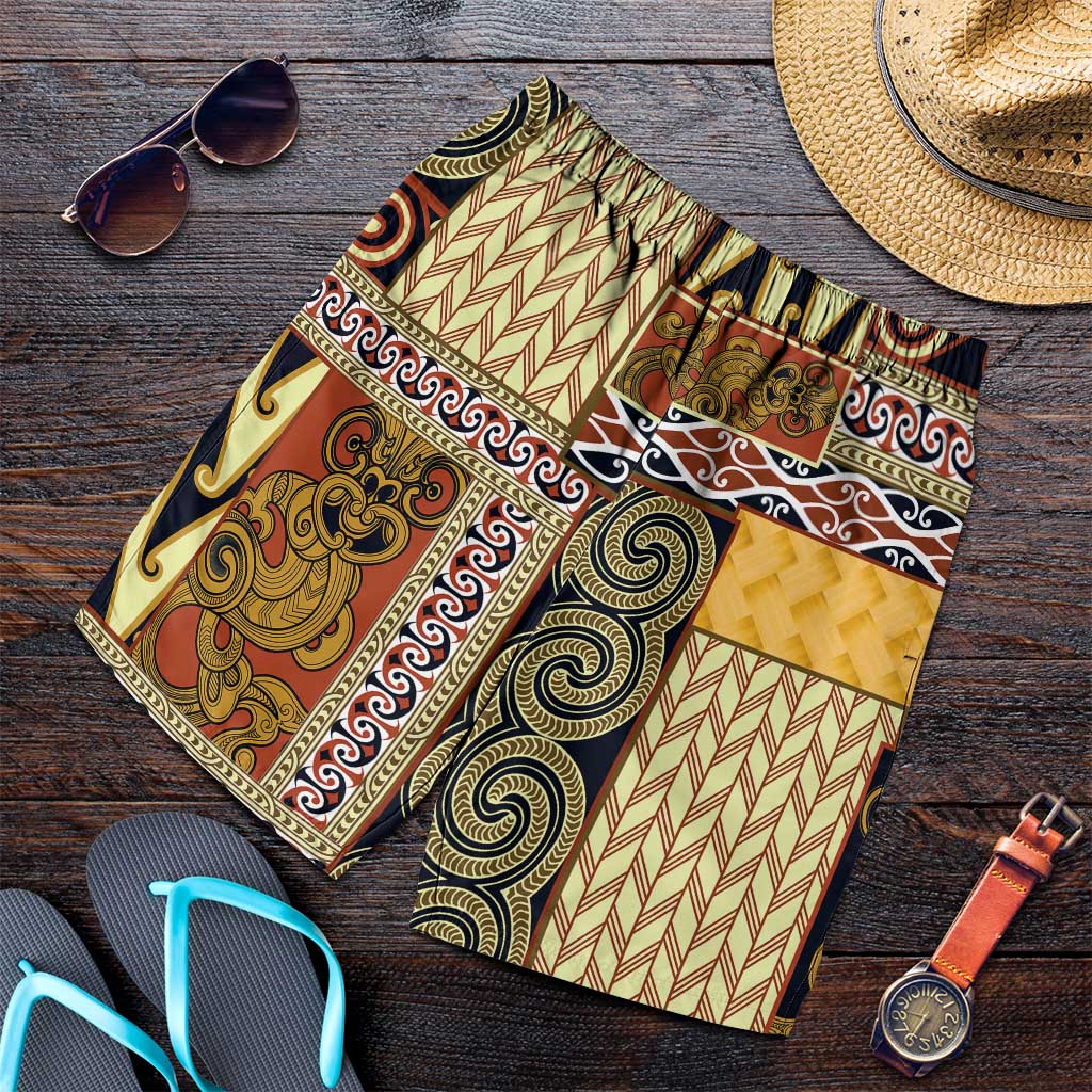Yellow Aotearoa Kowhaiwhai Pattern Shorts for Men NZ Maori Quilt Style LT14 Yellow - Polynesian Pride