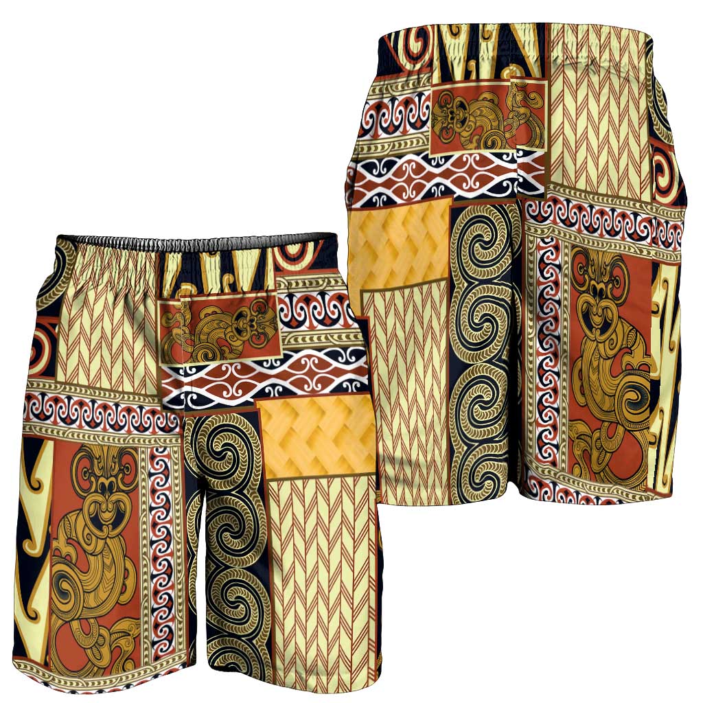 Yellow Aotearoa Kowhaiwhai Pattern Shorts for Men NZ Maori Quilt Style LT14 - Polynesian Pride