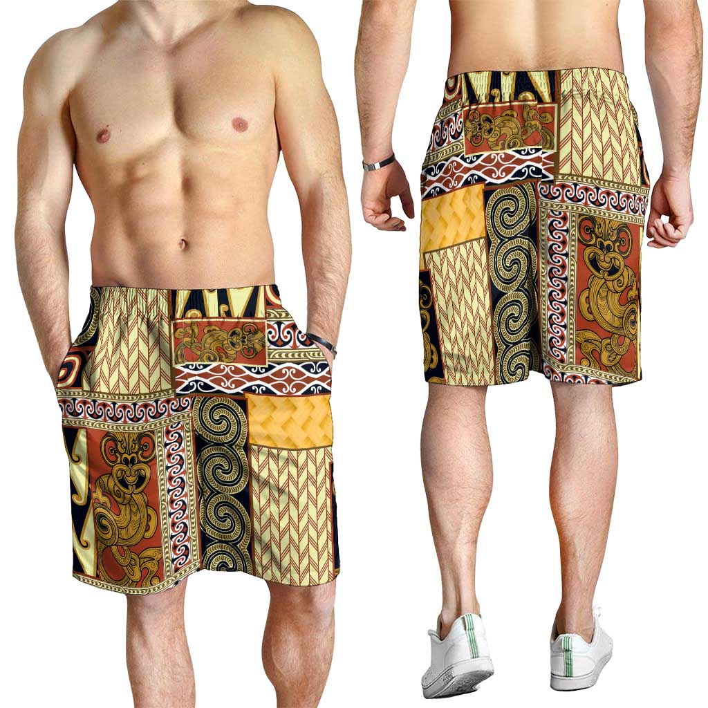 Yellow Aotearoa Kowhaiwhai Pattern Shorts for Men NZ Maori Quilt Style LT14 - Polynesian Pride