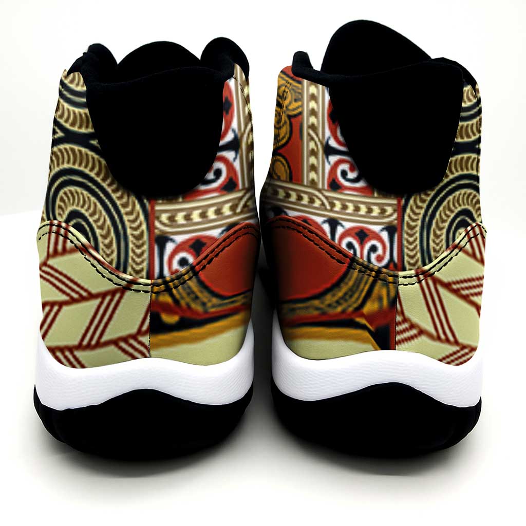 Yellow Aotearoa Kowhaiwhai Pattern Sneakers J11 NZ Maori Quilt Style - Polynesian Pride