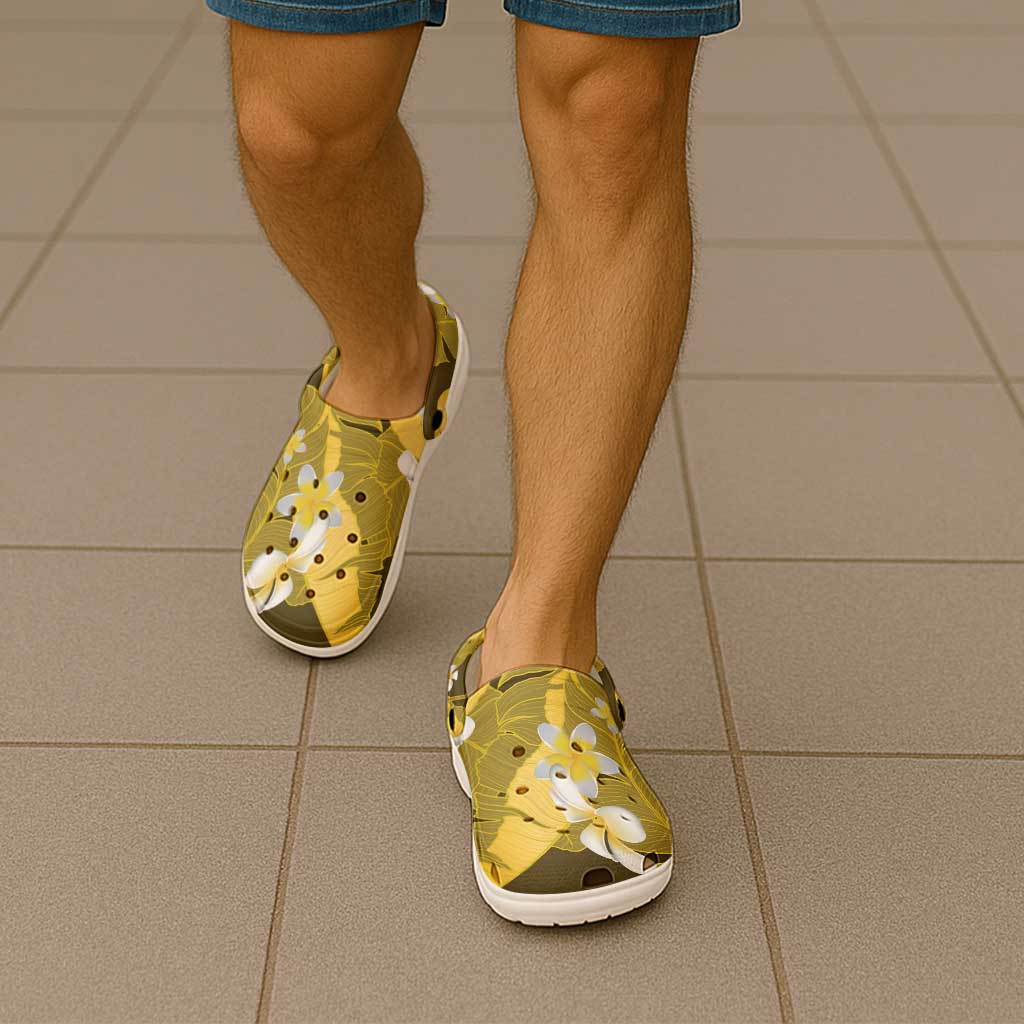 Yellow Banana Leaf Hawaii Clogs Shoes Lau Maia Plumeria Tropical Summer Vibes