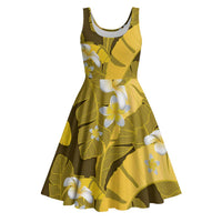 Yellow Banana Leaf Hawaii Midi Dress Lau Maia Plumeria Tropical Summer Vibes