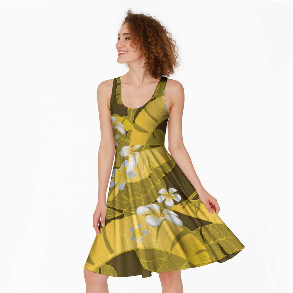 Yellow Banana Leaf Hawaii Midi Dress Lau Maia Plumeria Tropical Summer Vibes