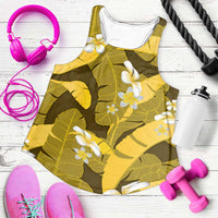 Yellow Banana Leaf Hawaii Women Racerback Tank Lau Maia Plumeria Tropical Summer Vibes