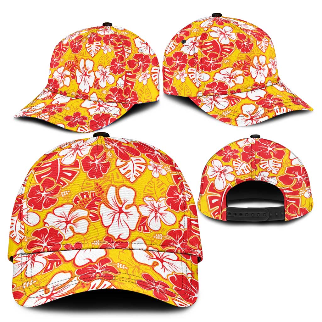 Yellow Hawaii Hibiscus Classic Cap Tropical Flowers Seamless Pattern LT14