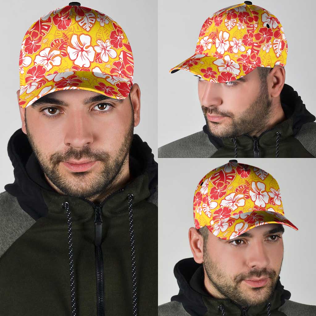 Yellow Hawaii Hibiscus Classic Cap Tropical Flowers Seamless Pattern LT14