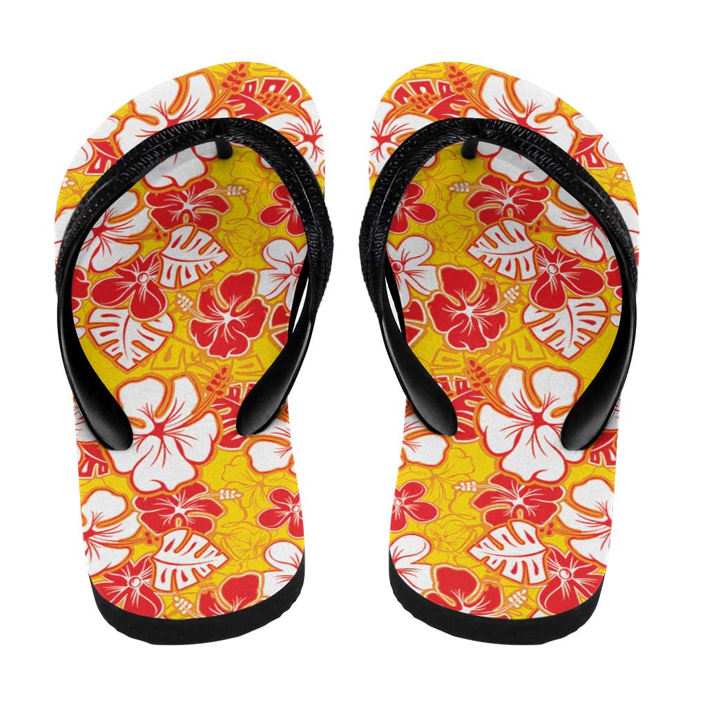 Yellow Hawaii Hibiscus Flip Flops Tropical Flowers Seamless Pattern LT14 - Polynesian Pride