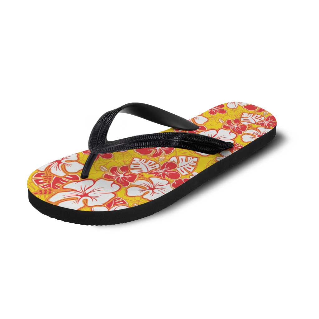 Yellow Hawaii Hibiscus Flip Flops Tropical Flowers Seamless Pattern LT14 - Polynesian Pride