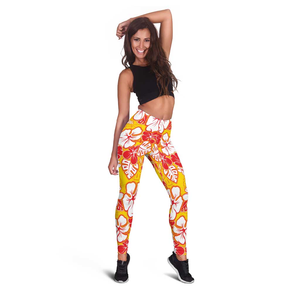 Yellow Hawaii Hibiscus Leggings Tropical Flowers Seamless Pattern LT14 - Polynesian Pride