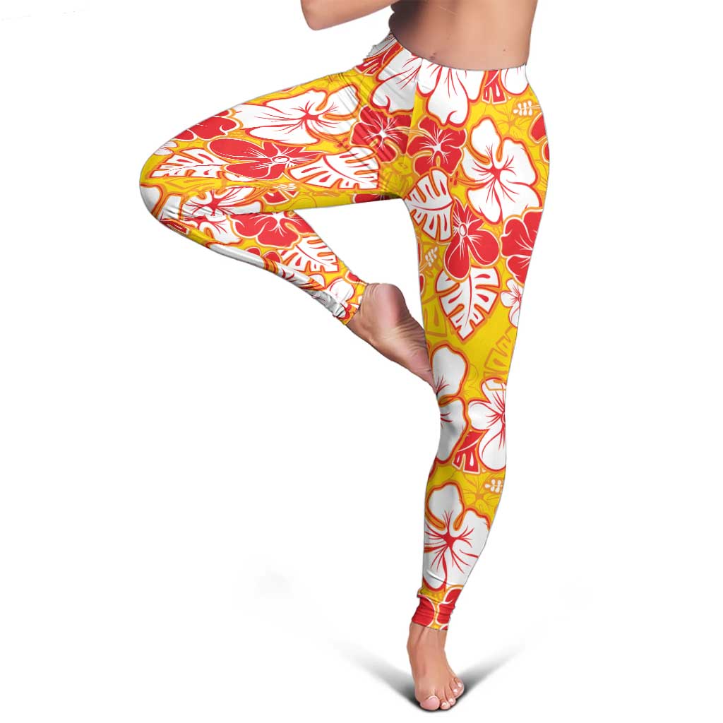 Yellow Hawaii Hibiscus Leggings Tropical Flowers Seamless Pattern LT14 - Polynesian Pride