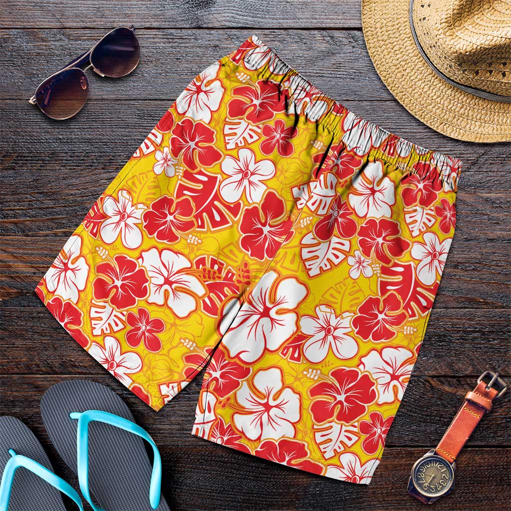 Yellow Hawaii Hibiscus Shorts for Men Tropical Flowers Seamless Pattern LT14 Yellow - Polynesian Pride