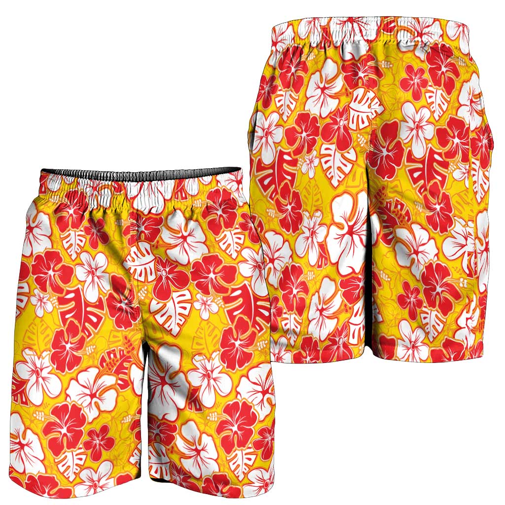 Yellow Hawaii Hibiscus Shorts for Men Tropical Flowers Seamless Pattern LT14 - Polynesian Pride