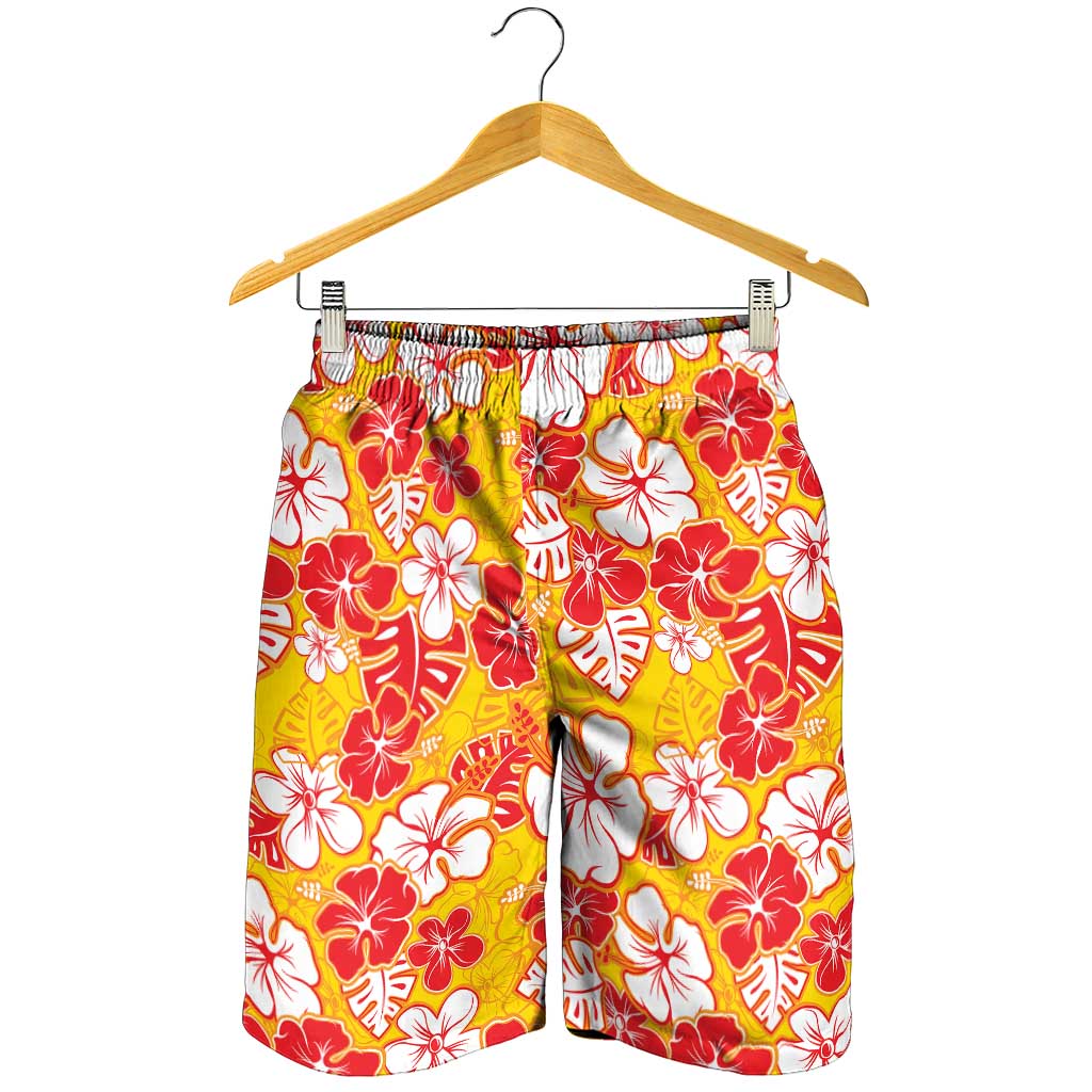 Yellow Hawaii Hibiscus Shorts for Men Tropical Flowers Seamless Pattern LT14 - Polynesian Pride