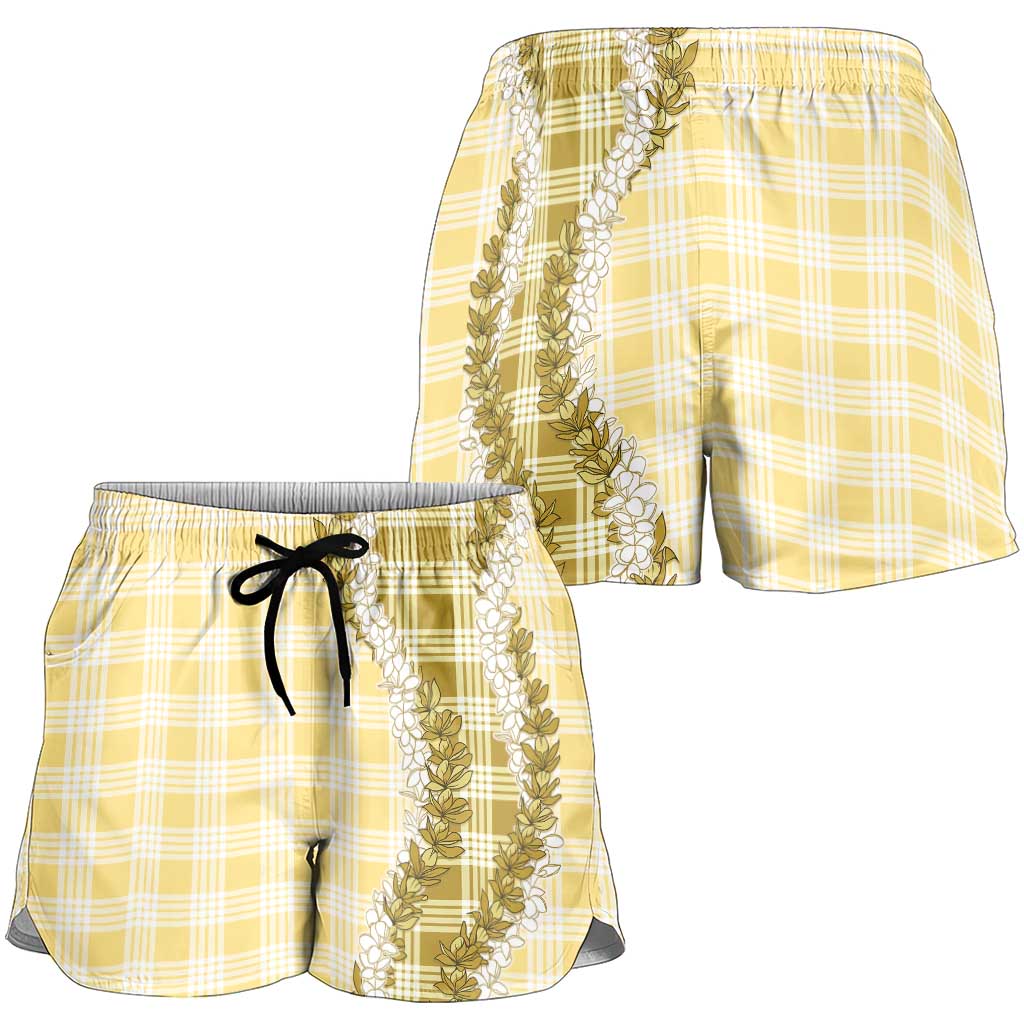 Yellow Hawaii Palaka Shorts for Women Hawaiian Honohono Lei LT05 - Polynesian Pride