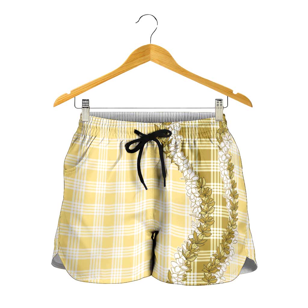 Yellow Hawaii Palaka Shorts for Women Hawaiian Honohono Lei LT05 - Polynesian Pride