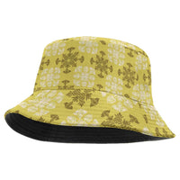 Yellow Hawaiian Quilt Bucket Hat Hawaii Pineapple Monstera Palaka Motifs - Polynesian Pride