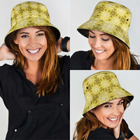 Yellow Hawaiian Quilt Bucket Hat Hawaii Pineapple Monstera Palaka Motifs - Polynesian Pride
