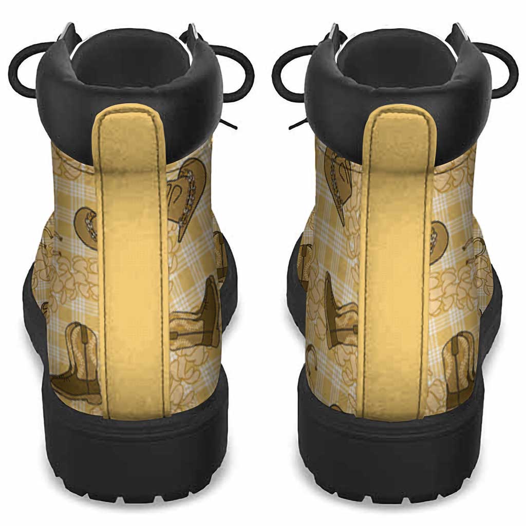 Yellow Palaka Hawaii Cowboy All Season Boots Puakenikeni Lei Paniolo Papale Seamless Vibes - Polynesian Pride
