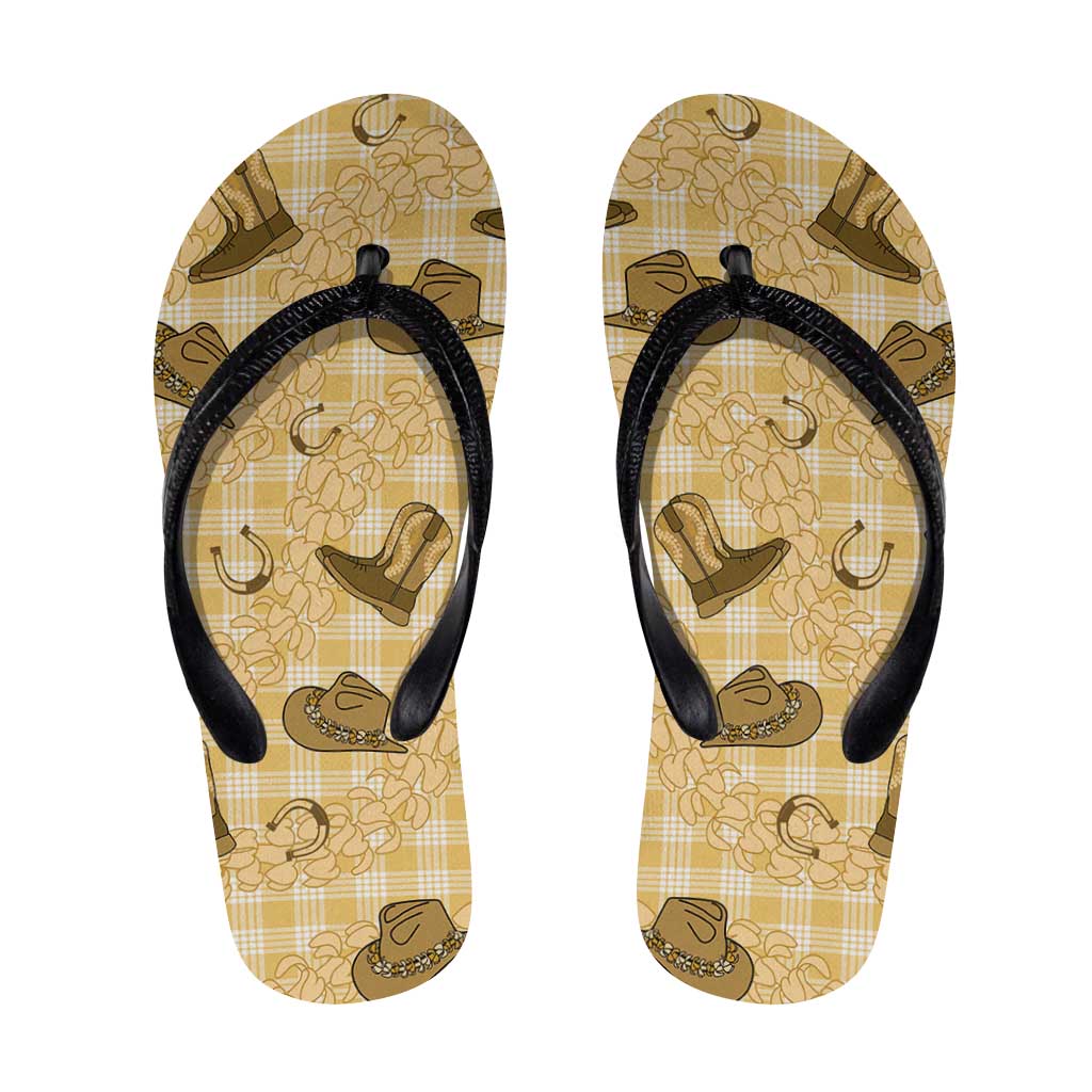 Yellow Palaka Hawaii Cowboy Flip Flops Puakenikeni Lei Paniolo Papale Seamless Vibes LT14 Yellow - Polynesian Pride