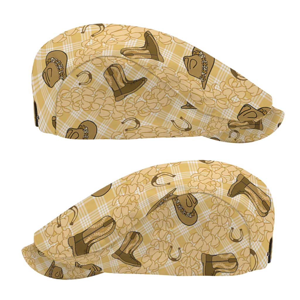 Yellow Palaka Hawaii Cowboy Jeff Hat Puakenikeni Lei Paniolo Papale Seamless Vibes - Polynesian Pride