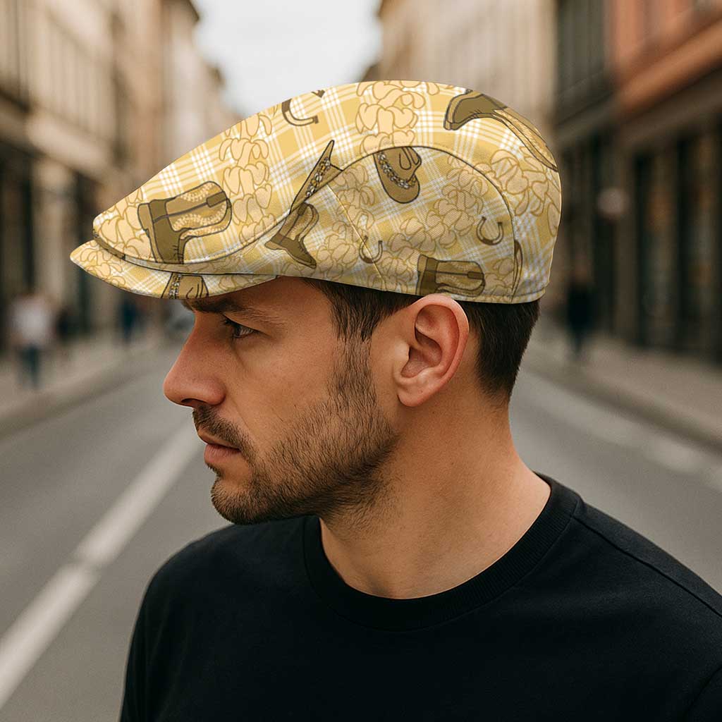 Yellow Palaka Hawaii Cowboy Jeff Hat Puakenikeni Lei Paniolo Papale Seamless Vibes - Polynesian Pride