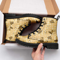 Yellow Palaka Hawaii Cowboy Leather Boots Puakenikeni Lei Paniolo Papale Seamless Vibes - Polynesian Pride