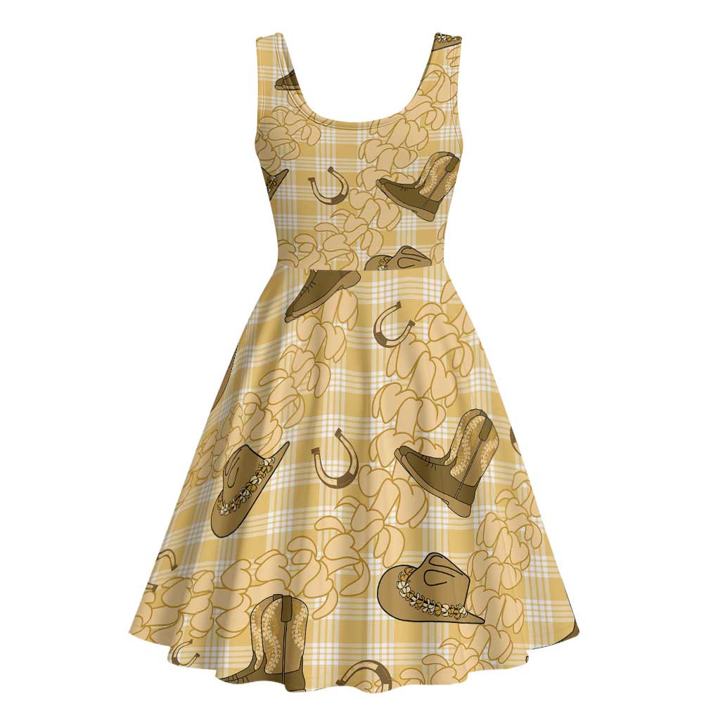 Yellow Palaka Hawaii Cowboy Midi Dress Puakenikeni Lei Paniolo Papale Seamless Vibes - Polynesian Pride