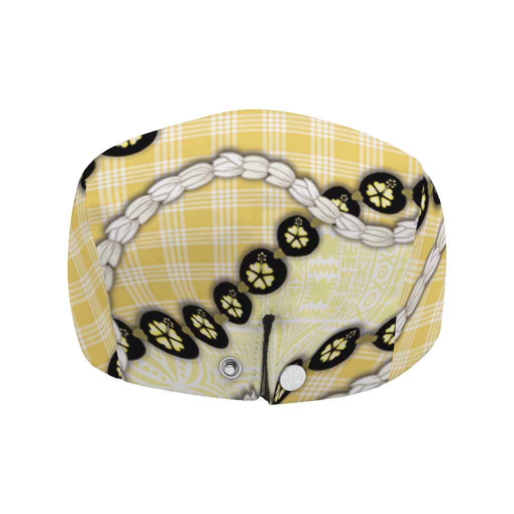 Yellow Palaka Hawaii Jeff Hat Kukui Nut Pikake Lei Hawaiian Tapa Pattern - Polynesian Pride