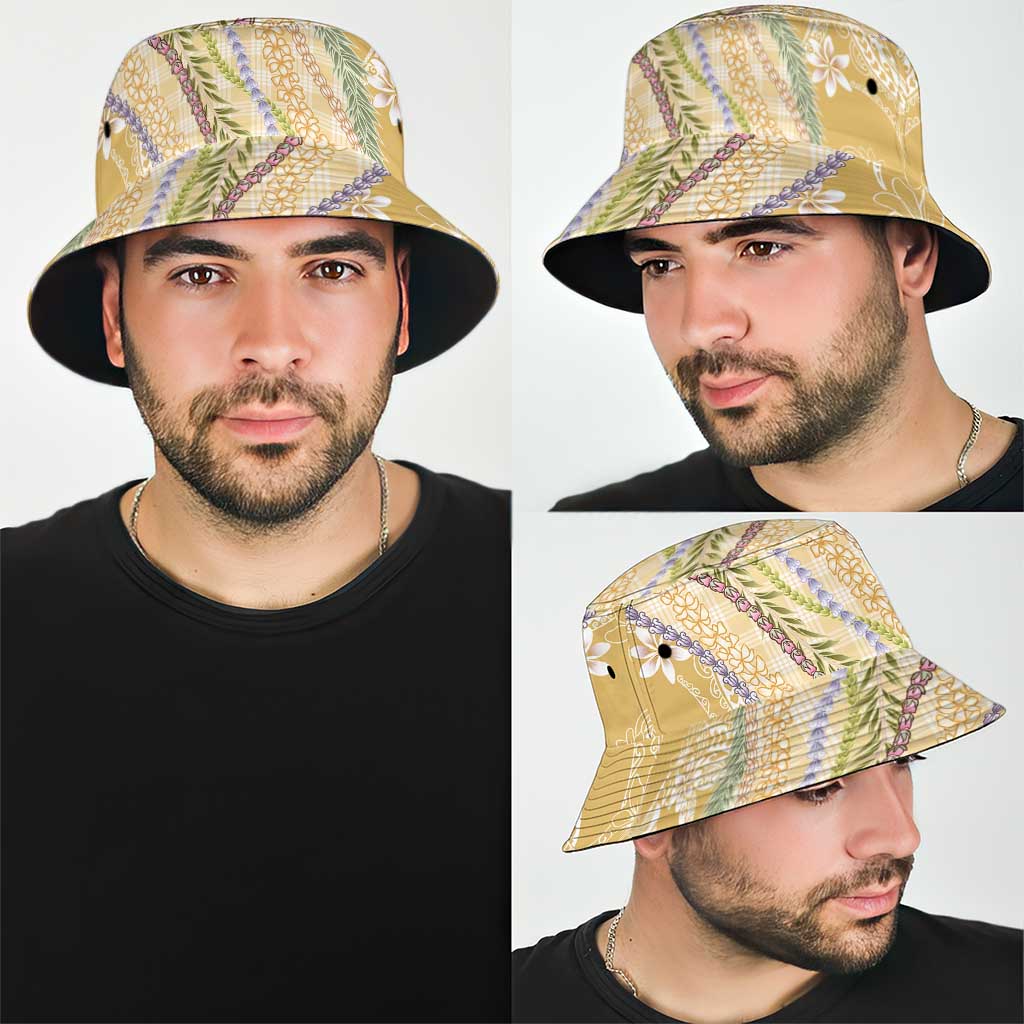 Yellow Palaka Hawaii Leis Bucket Hat Hawaiian-plaid Elegant Tropical Vibes - Polynesian Pride