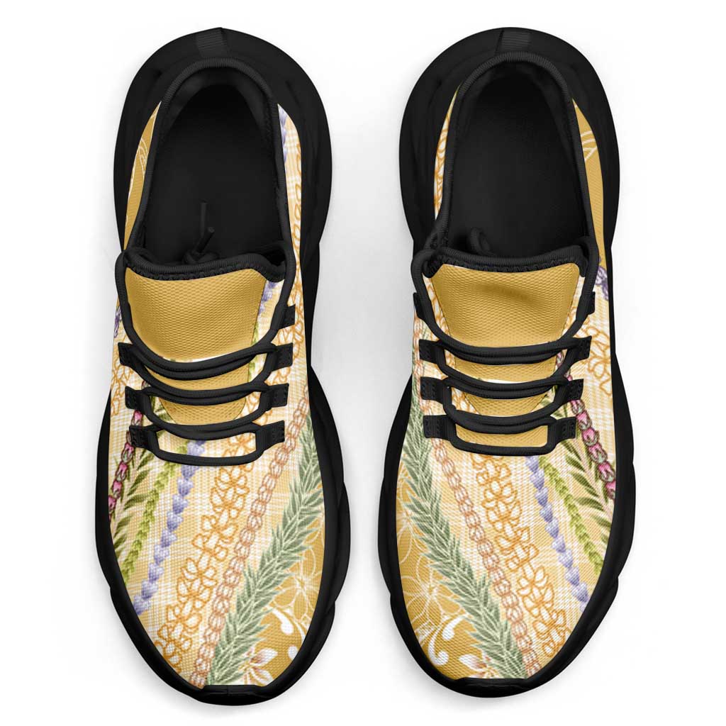 Yellow Palaka Hawaii Leis Clunky Sneakers Hawaiian-plaid Elegant Tropical Vibes