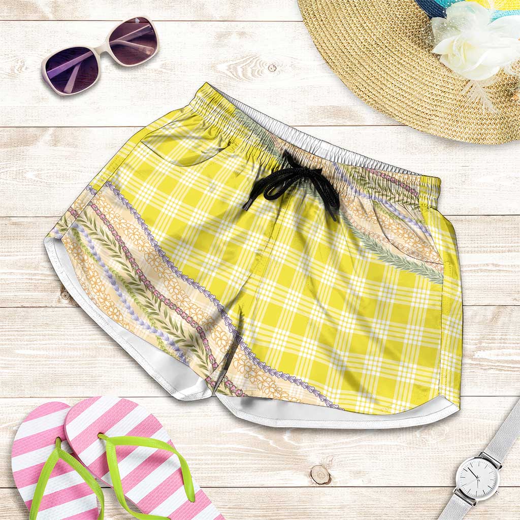 Yellow Palaka Hawaii Leis Elegant Vibes Shorts for Women