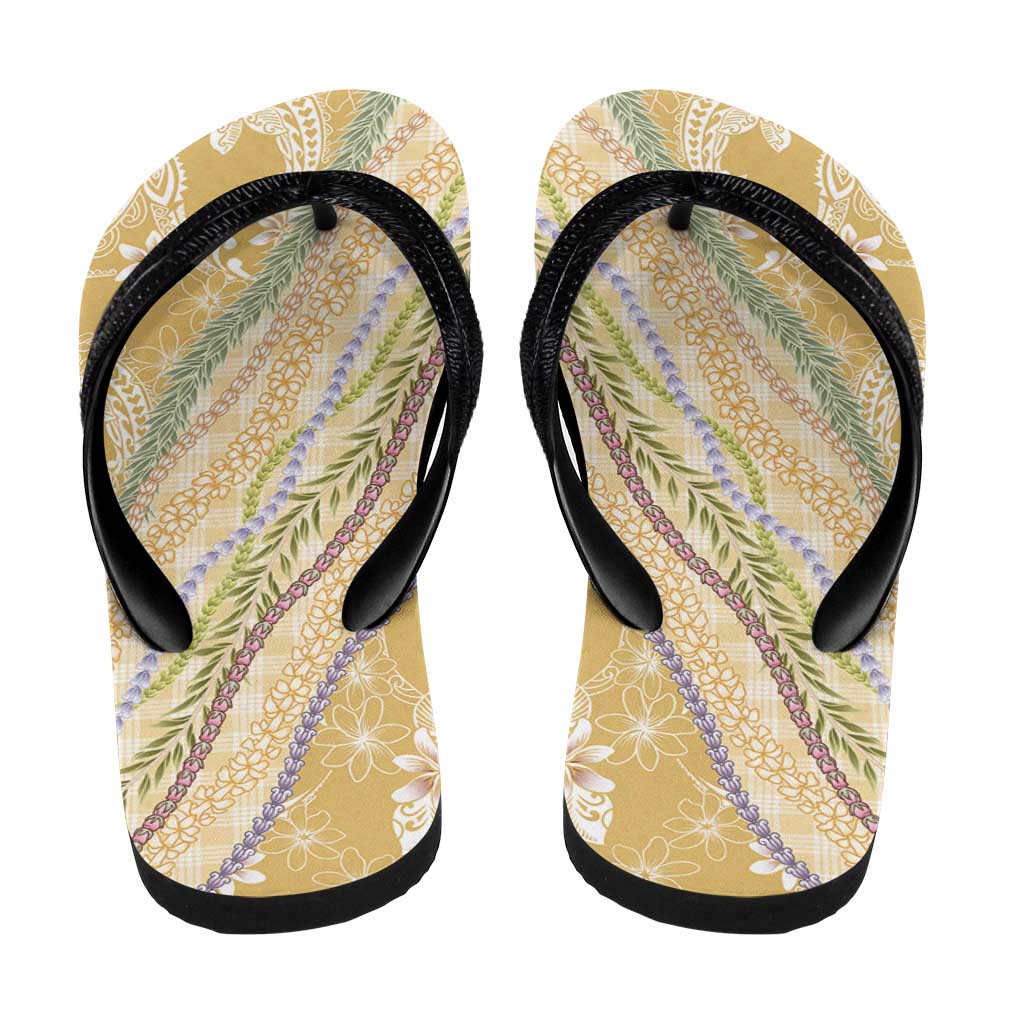 Yellow Palaka Hawaii Leis Flip Flops Hawaiian-plaid Elegant Tropical Vibes - Polynesian Pride