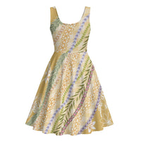 Yellow Palaka Hawaii Leis Midi Dress Hawaiian-plaid Elegant Tropical Vibes - Polynesian Pride