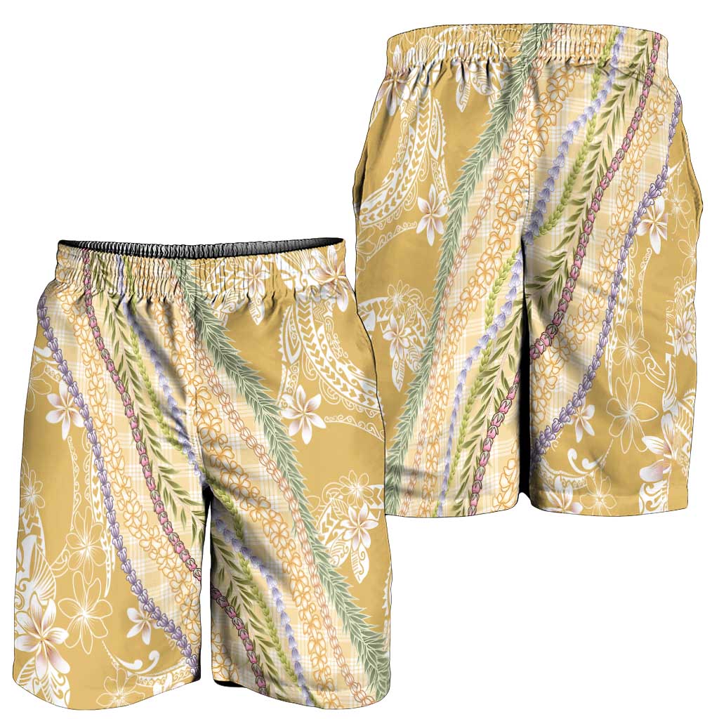 Yellow Palaka Hawaii Leis Shorts for Men Hawaiian-plaid Elegant Tropical Vibes - Polynesian Pride