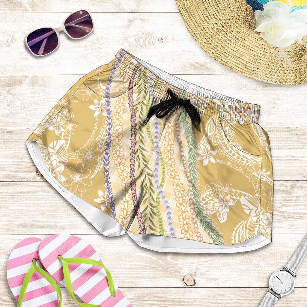 Yellow Palaka Hawaii Leis Shorts for Women Hawaiian-plaid Elegant Tropical Vibes - Polynesian Pride