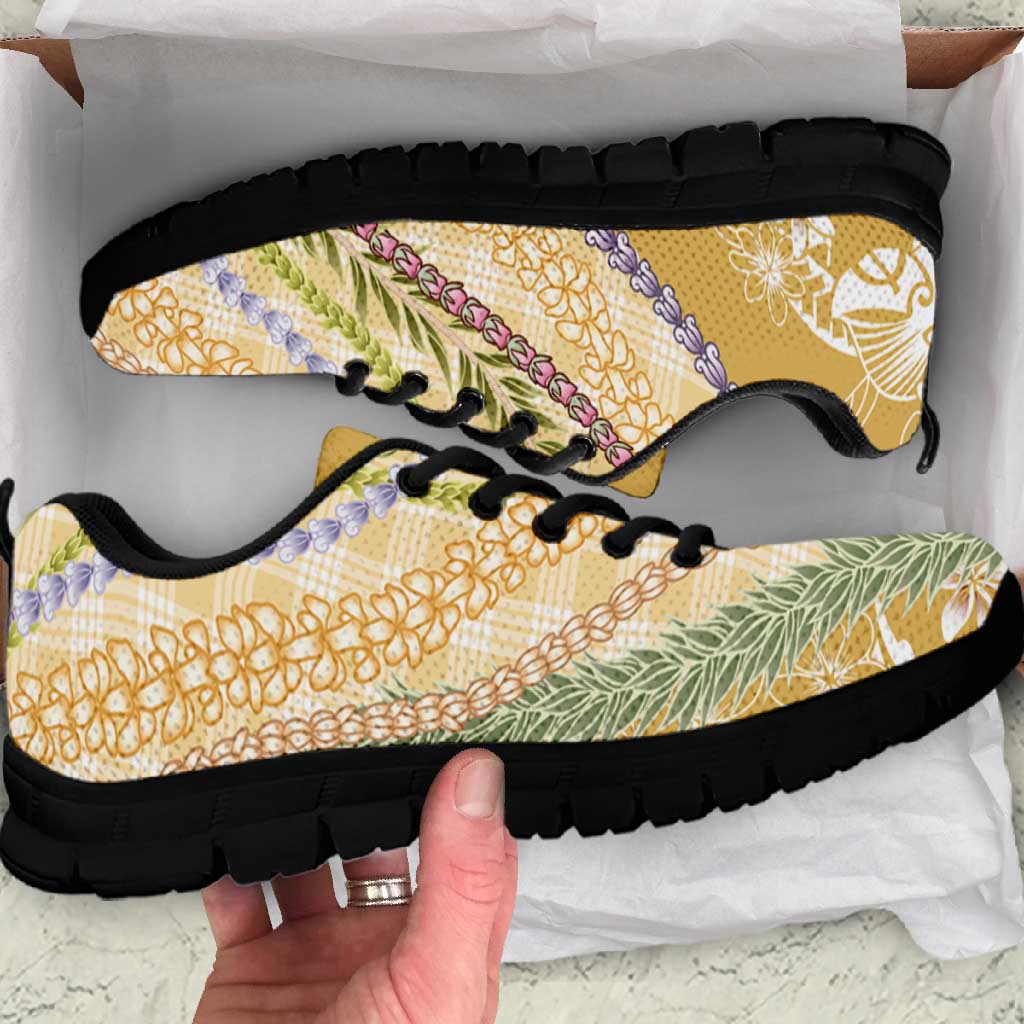 Yellow Palaka Hawaii Leis Sneakers Hawaiian-plaid Elegant Tropical Vibes