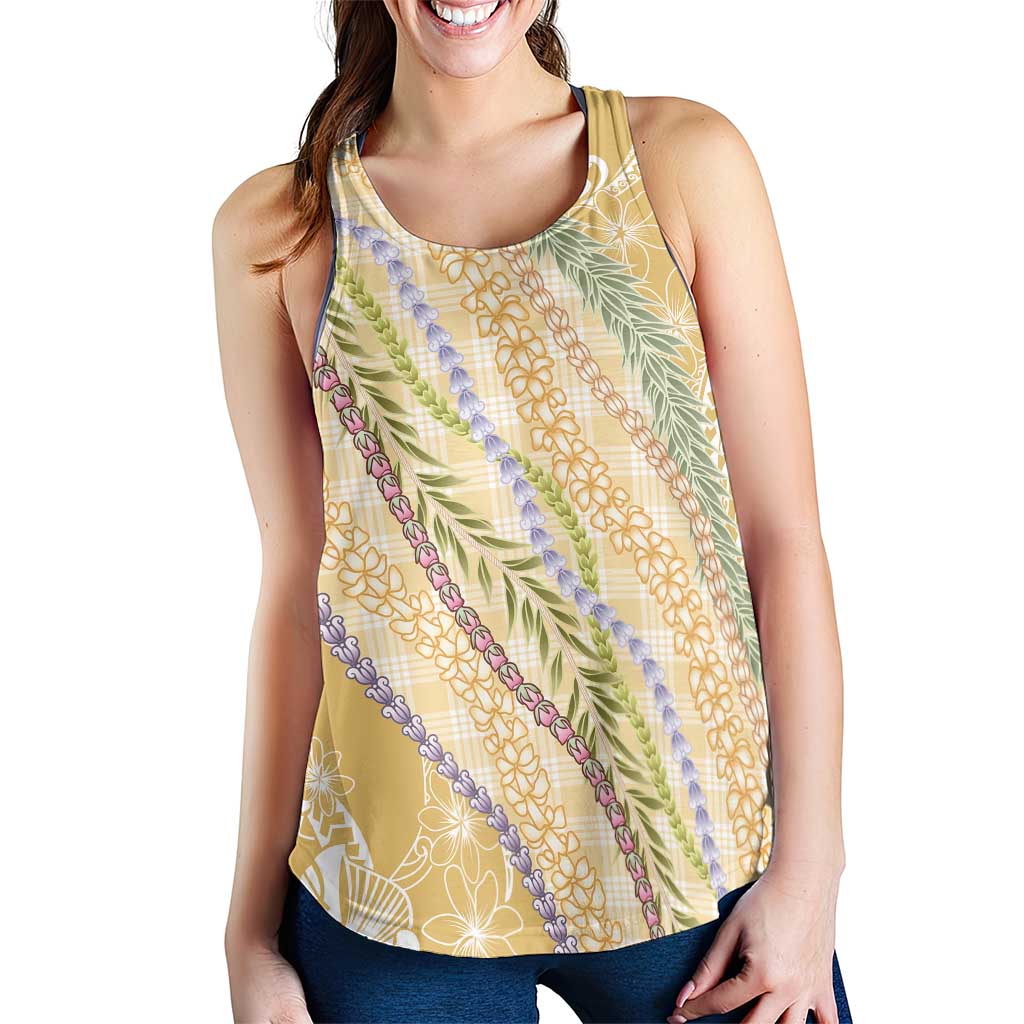 Yellow Palaka Hawaii Leis Women Racerback Tank Hawaiian-plaid Elegant Tropical Vibes - Polynesian Pride