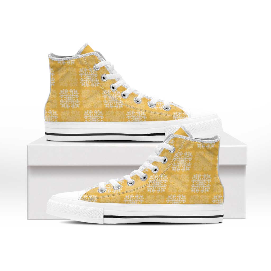 Yellow Palaka Quilt Hawaii High Top Shoes Traditional Hawaii-plaid Pattern - Polynesian Pride