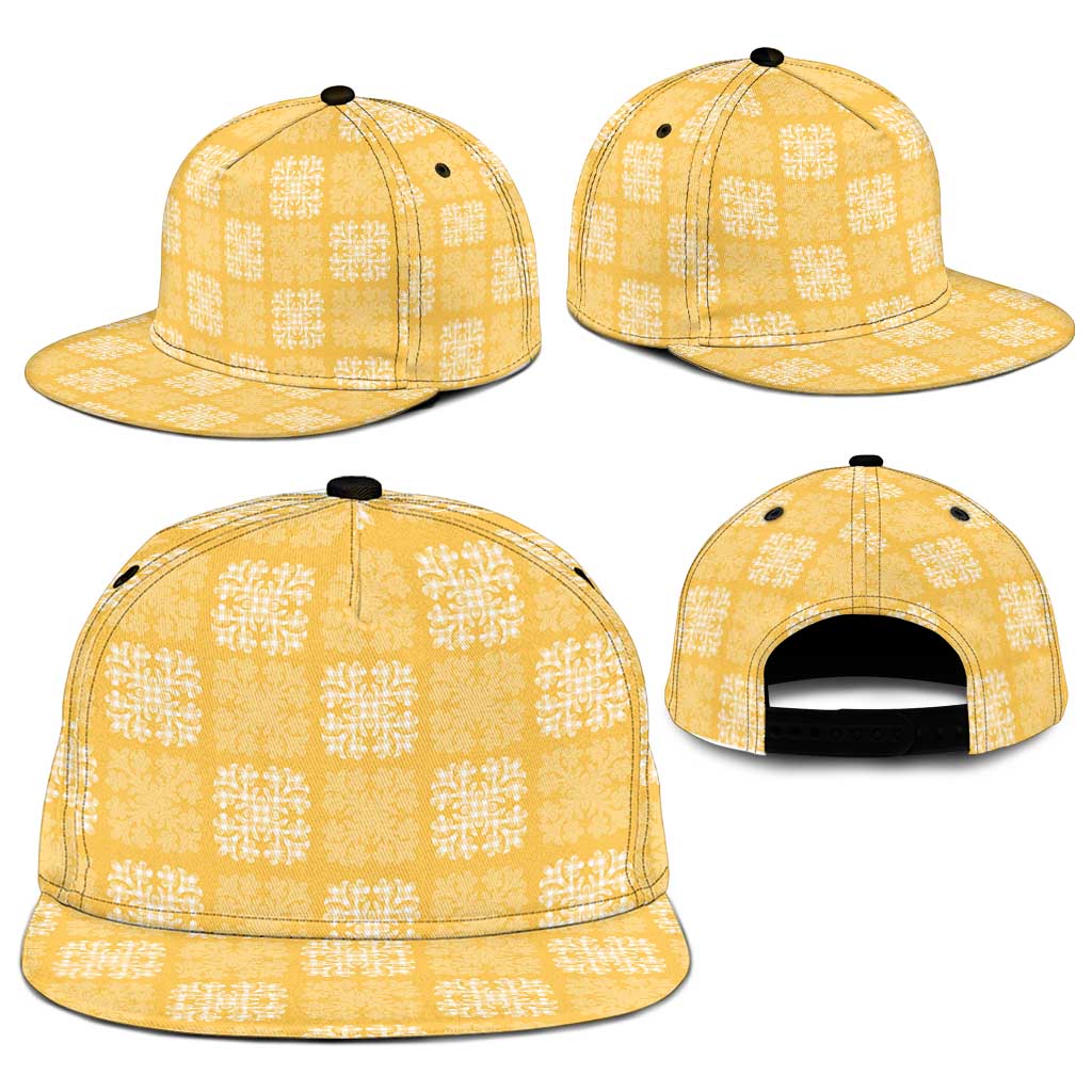 Yellow Palaka Quilt Hawaii Snapback Cap Traditional Hawaii-plaid Pattern - Polynesian Pride