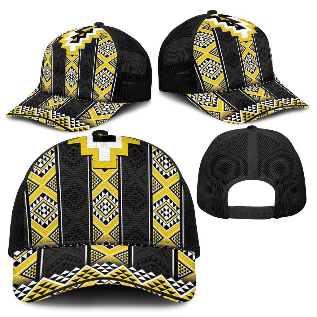 Yellow Taniko Aotearoa Baseball Net Cap Niho Taniwha Mix Poutama - Polynesian Pride