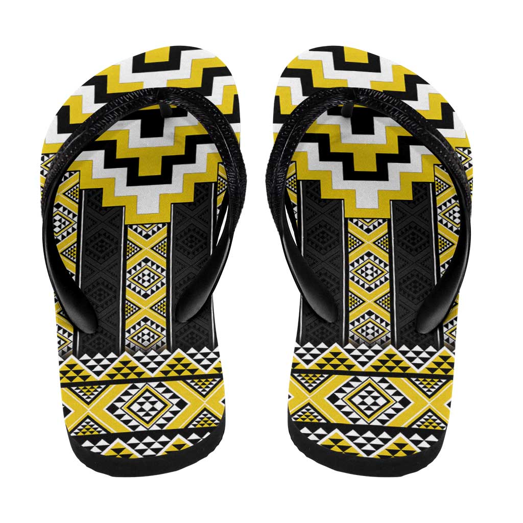 Yellow Taniko Aotearoa Flip Flops Niho Taniwha Mix Poutama LT14 - Polynesian Pride